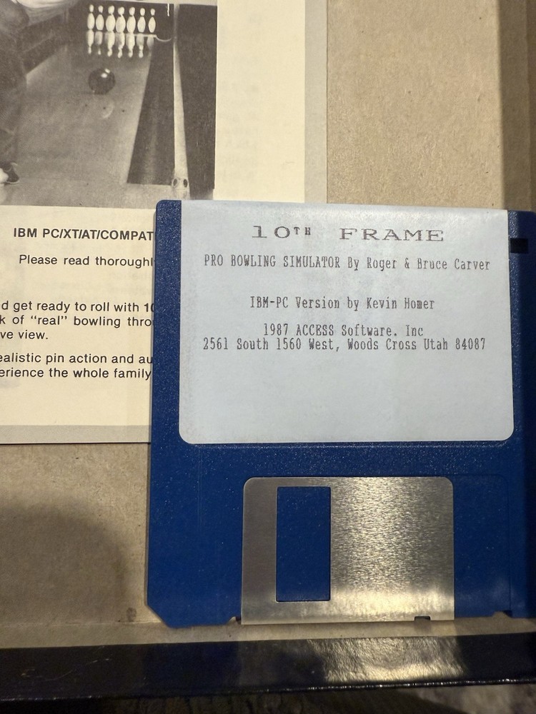10th Frame Pro Bowling Simulator IBM PC Roger & Bruce Carver 3.5" Floppy 1987