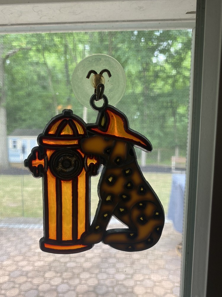 FIRE HYDRANT and DALMATIAN DOG Suncatcher - Hanging Window Ornament