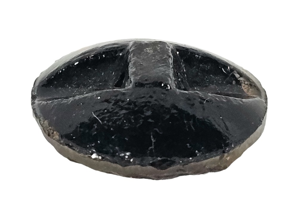 Victorian 1800s Black Glass Train Engine Button Old 11/16” Iridescent