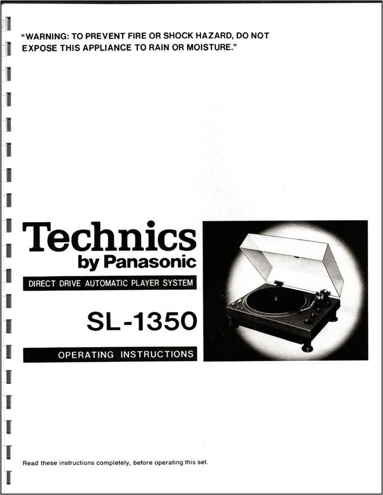 Technics SL-1350 Turntable Owners Manual