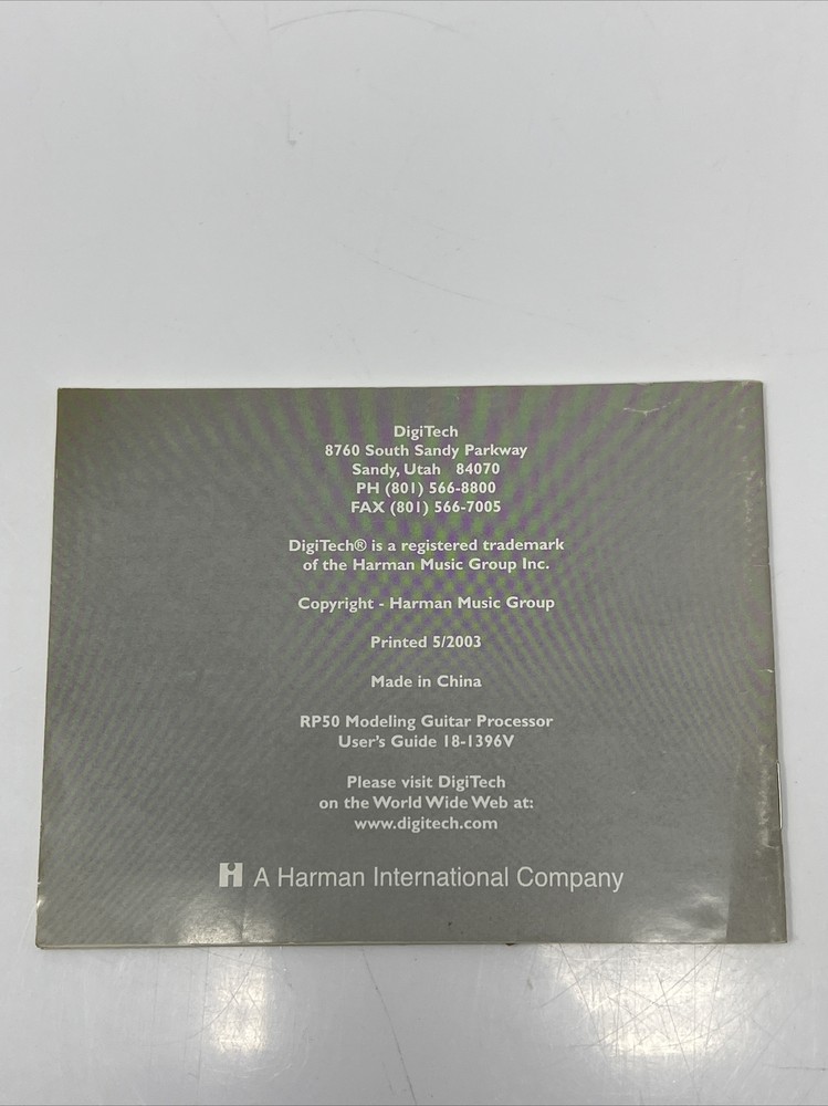 2003 Vintage Harman Music DigiTech RP50 Modeling Guitar Processor User’s Guide