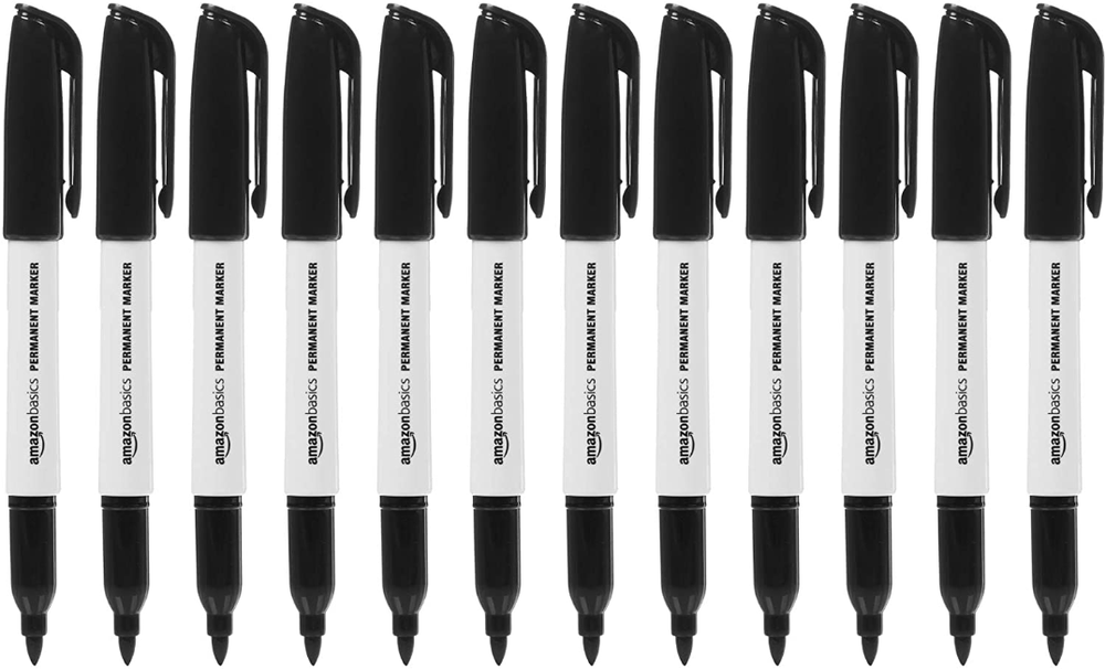 AmazonBasics Fine Point Tip Permanent Markers, Black, 12-Pack