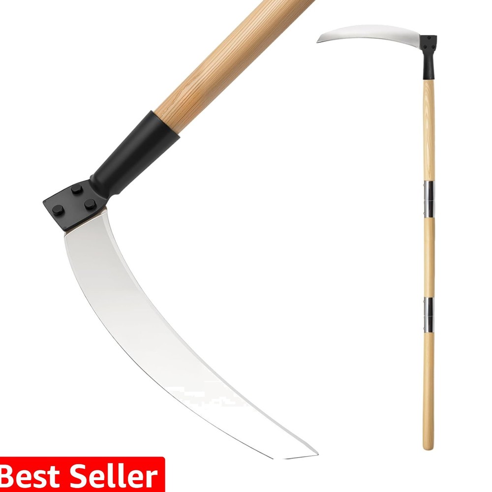 Solid Wood Long Handle Weeding Sickle, 32cm Extended Blade for Efficient Weed...