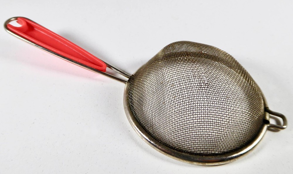Vintage Tiny Hand Held Sifter or Sieve Fine Mesh Red Handle
