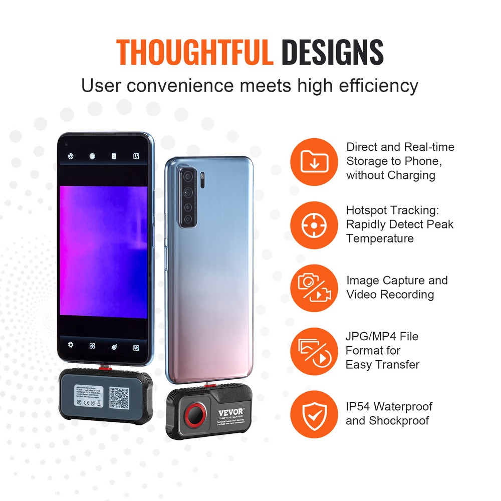 VEVOR Thermal Imaging Camera for Android 256x192 IR Resolution 25Hz Refresh Rate