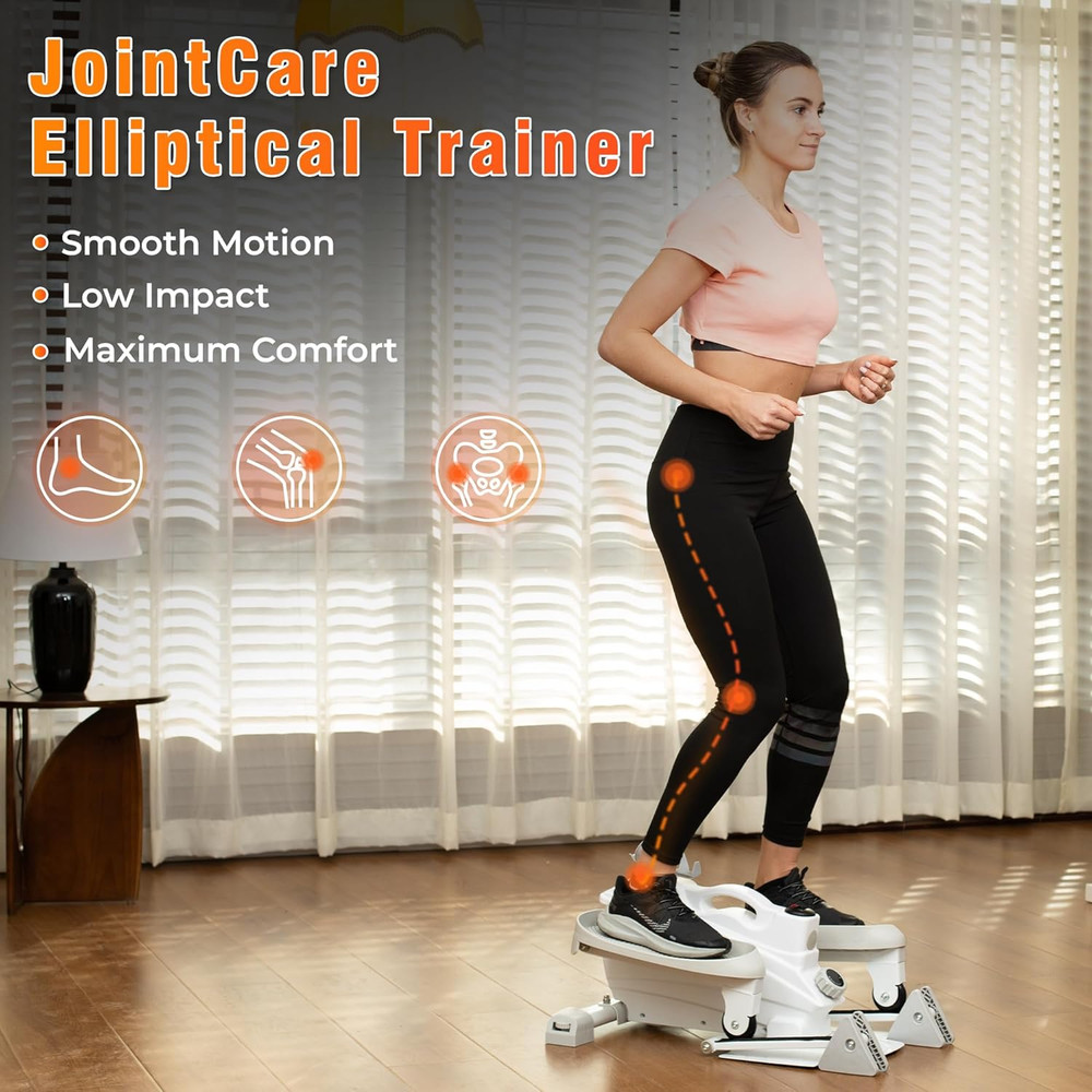 Compact Mini Elliptical with Handles, Seat & Adjustable Resistance - Quiet & Joi