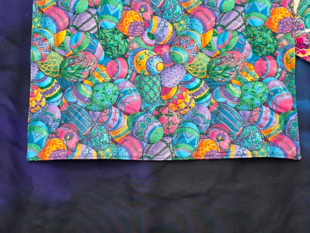 Handmade Quilted Table Runner Jewel tone easter eggs colorful reversible