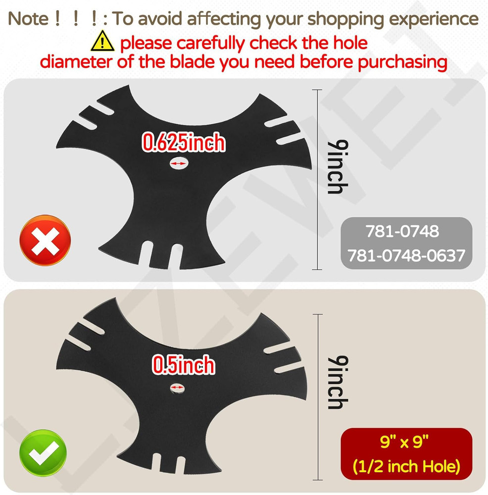 2 Pcs Universal 9" X 9" Edger Blade (1/2" Center Hole), 3-Side Edger Star Blade