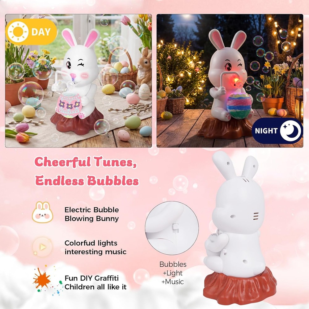 Easter Bubbles Bunny Bubble Machine for Kids, Rabbit Bubble Blower Toy with Refi