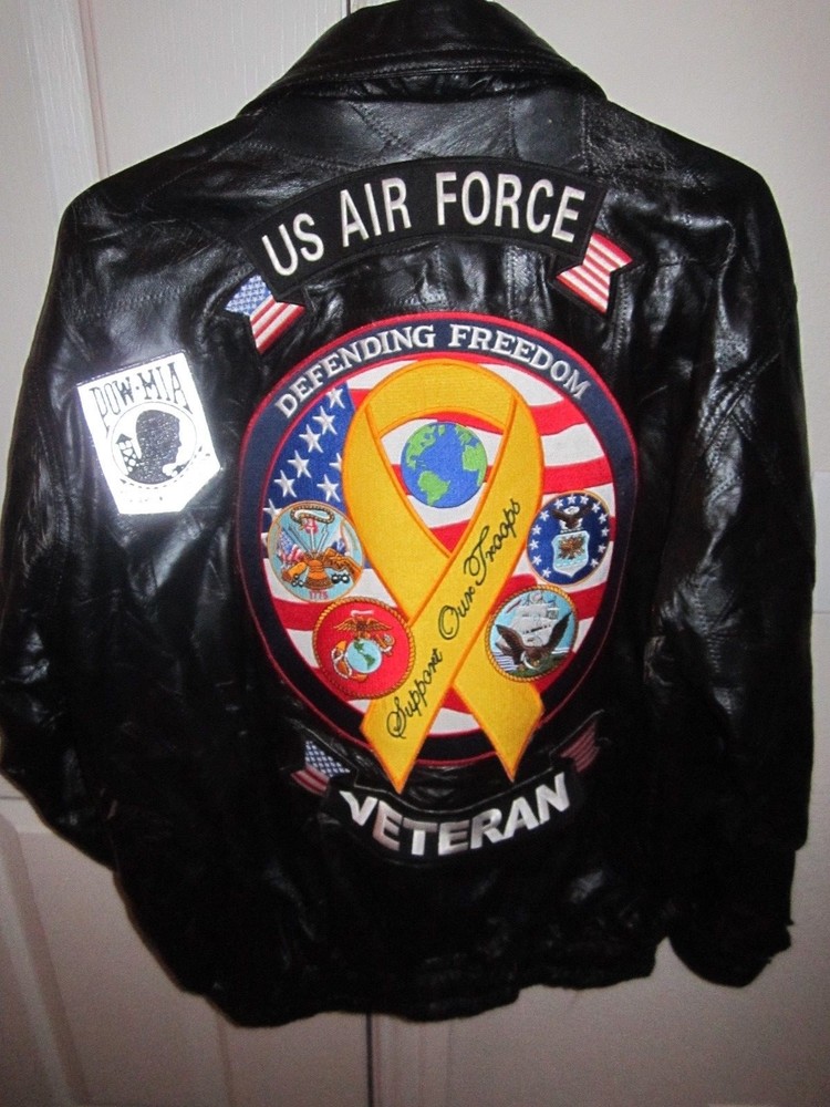 U.S. AIR FORCE DEFENDING FREEDOM SUPPORT OUR TROOPS LEATHER JACKET SIZE LARGE