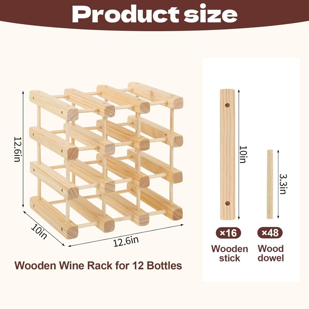 Wooden Wine Rack 12-Bottle Stackable Solid Wood Wine Rack Stackable Modular Wine