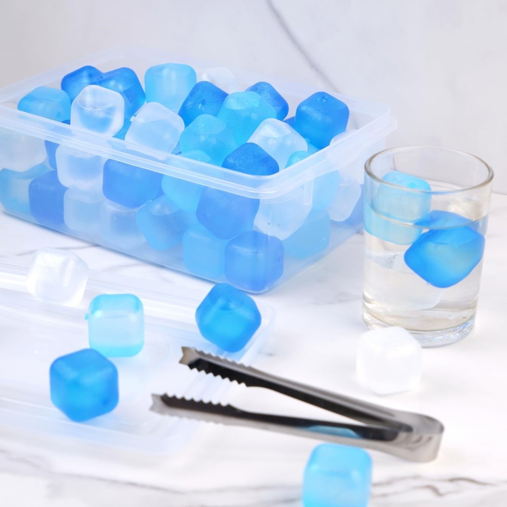 Reusable Ice Cube with Lid & Bin, 60 Pack Plastic Ice Cubes for Dri... Fast Ship