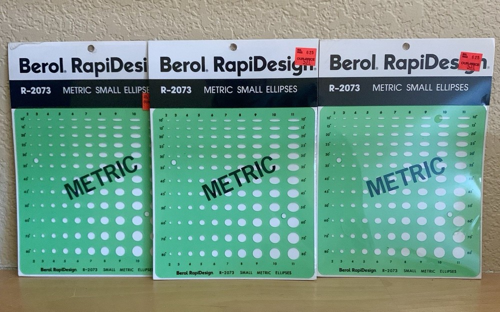Three Berol Rapidesign Template - Small Metric Ellipses - R-2073