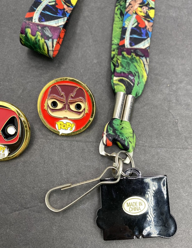 Funko POP! Pins - DC Comics The Flash Marvel Lanyard and Deadpool pin