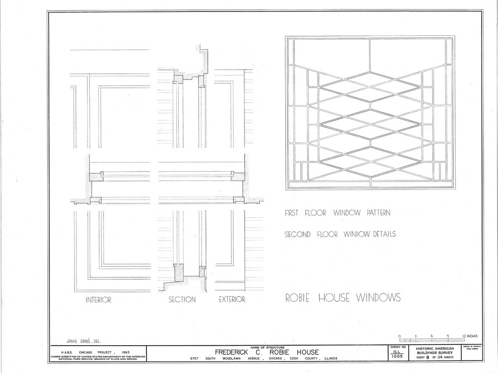 Frank Lloyd Wright Prairie Style Home - Robie House, 25 sheet set, PRINTED