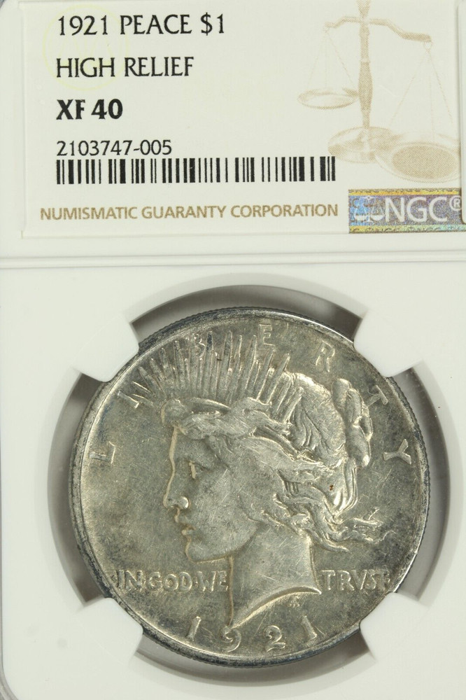 1921 High Relief Peace Dollar :  NGC  XF40