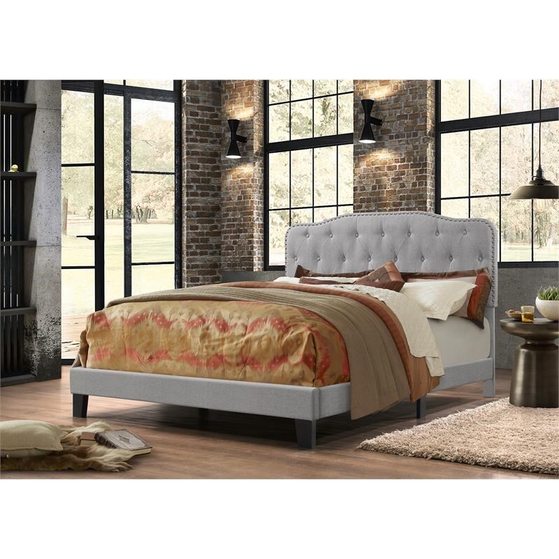 Tufted Gray Linen Headboard for Queen and Full Bed