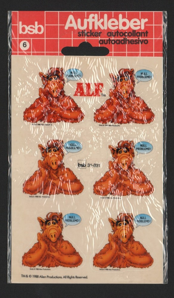 Vintage ALF stickers NO PROBLEM, BSB Germany, 1988, 3 sheets Closed never opened