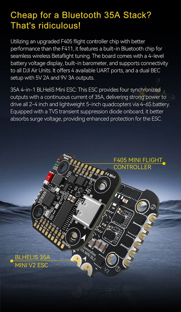 SpeedyBee F405 Mini Stack Flight Controller FC BLS 35A V2 ESC for RC FPV Drone