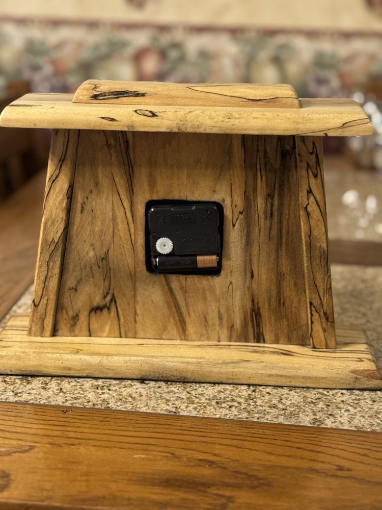 Handmade Rustic Analog spalted oak desk clock.