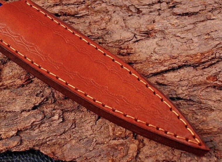 Forged Damascus hunting fixed blade boot knife Double edged Camel Bone Handle