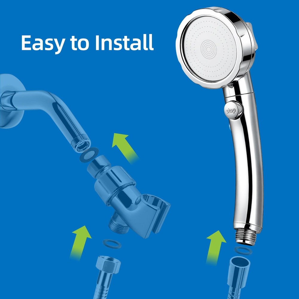 High Pressure Handheld Shower Head with ON/OFF Pause Switch 3 Spray Silver