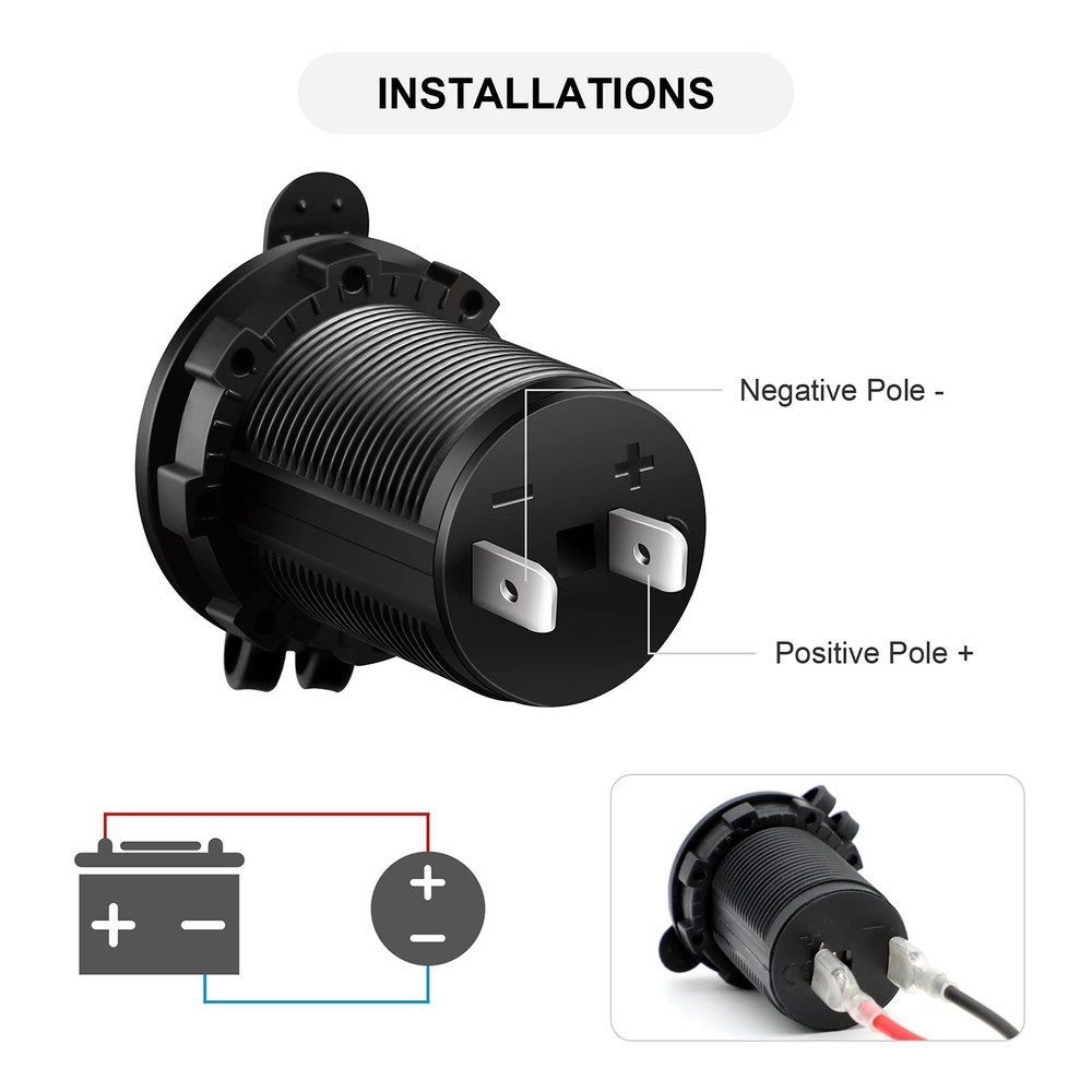 Cigarette Lighter Socket Car Marine Motorcycle ATV RV Black