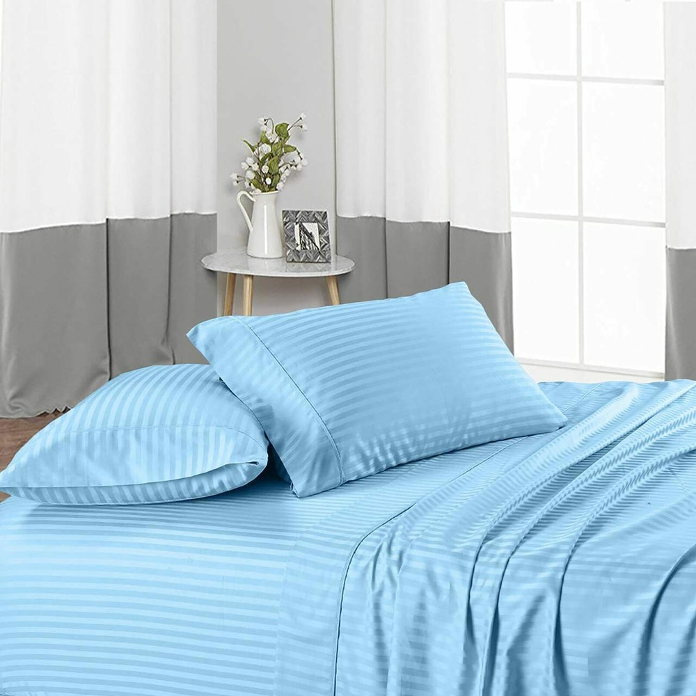 Branded Sheets Collection 1000TC Egyptian Cotton Select Size Sky Blue Stripes