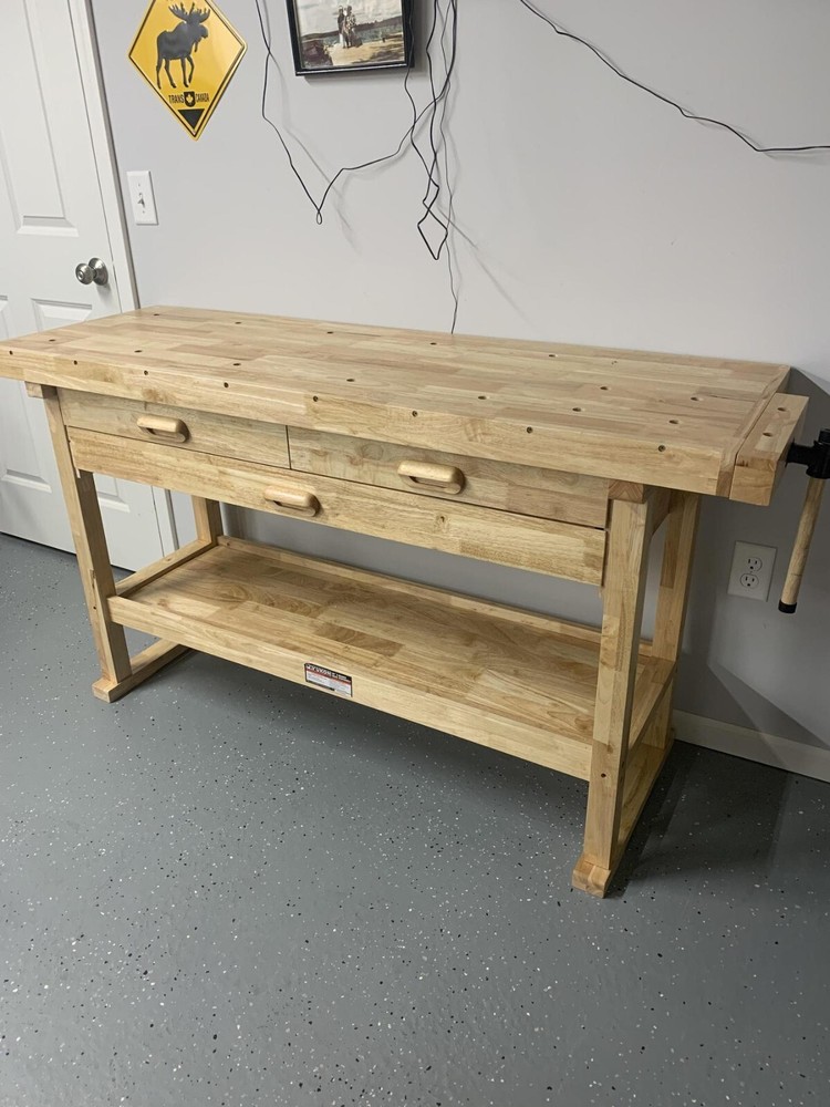 60" 3-Drawer Hard Wood Workbench Woodworking Carpenter Work Bench Tool Organizer