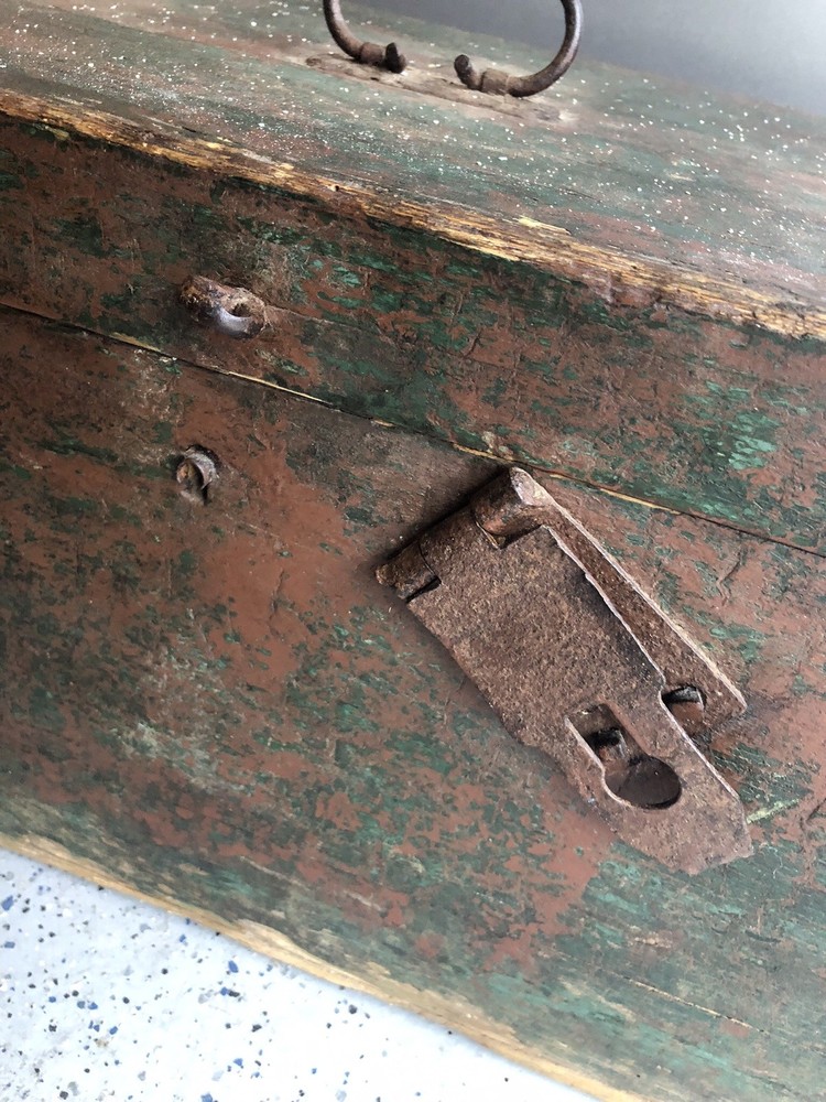 Antique Hungarian Primitive Trunk Tool Box Original Paint Forged Hardware 100 +