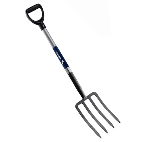 4-Tine Spading Digging Fork, Garden Digging Spading Fork Forged Steel with D