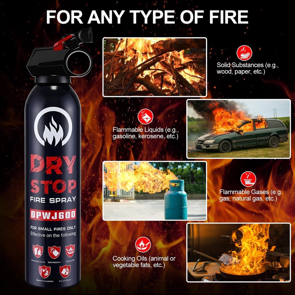 Dry Stop Fire Extinguisher Spray - 4 Pack Portable Fire Extinguisher with Mou...