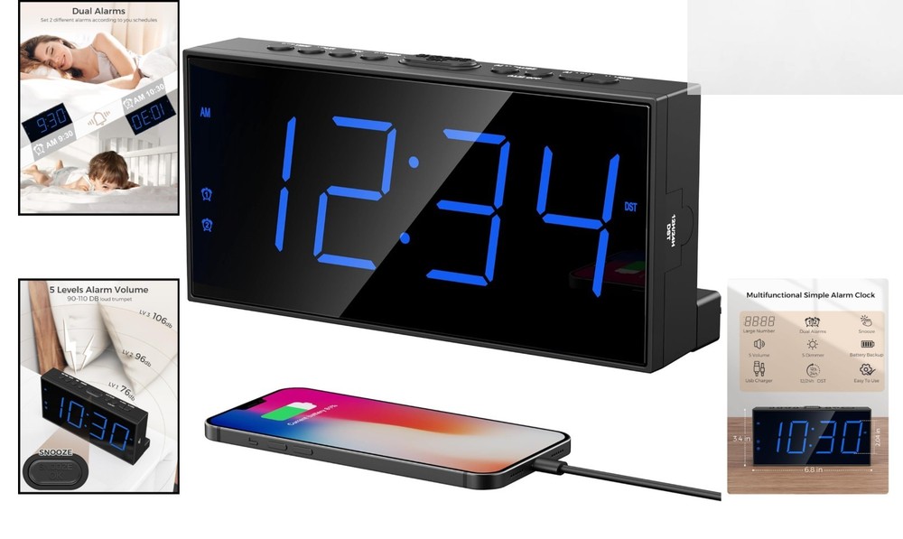 User-Friendly Digital Alarm Clock with Dual Alarms & Adjustable Brightness