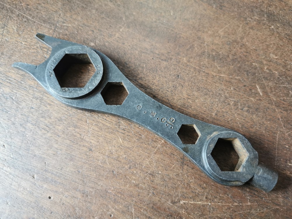 Vintage combination spanner, registered Oct. 9th  1876, slight damage.