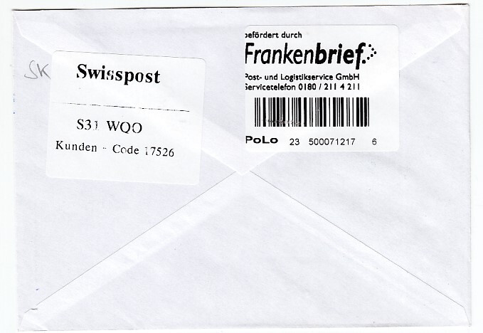 Frankenbrief Receipt to Great Britain