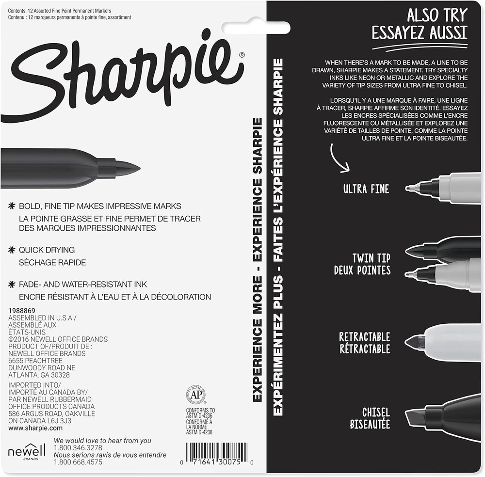 SHARPIE Permanent Markers, Fine Point, Assorted Colors, 12 Count