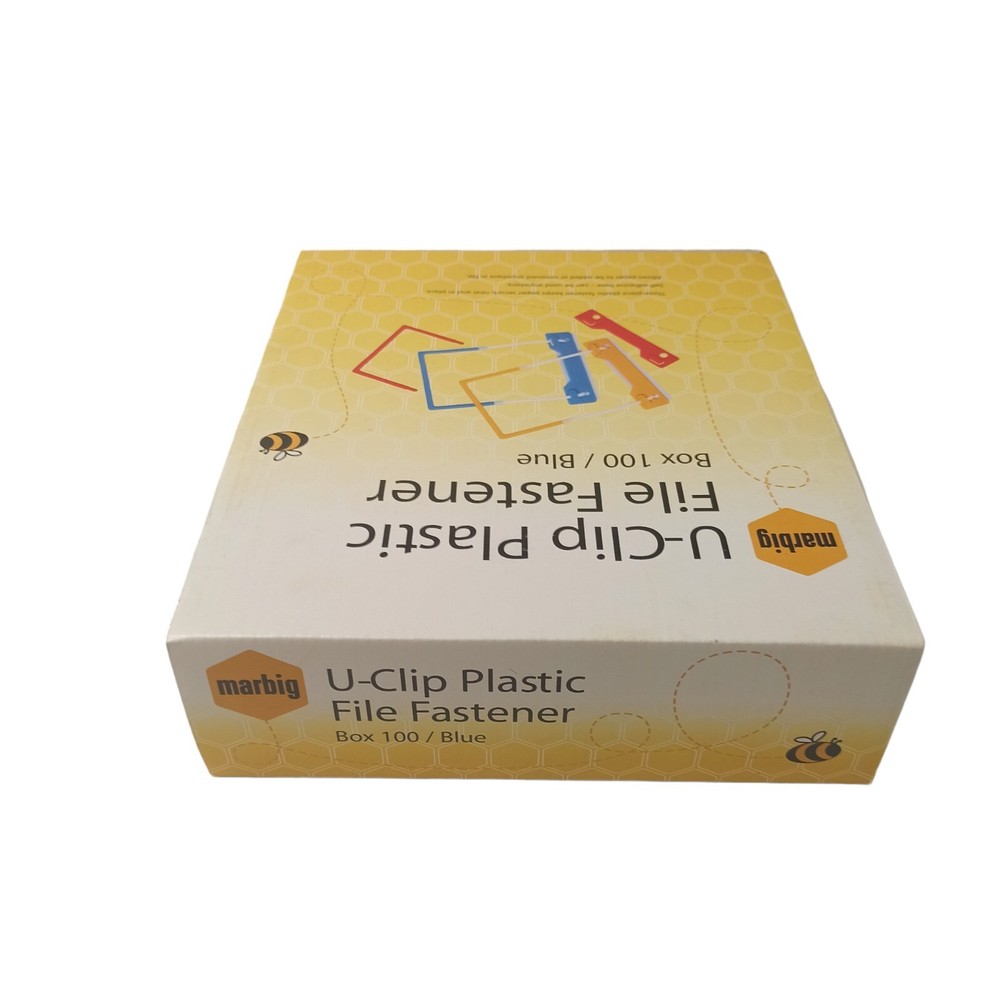 Marbig U-Clip Plastic File Fastener Binder Folder Complete Box 100 Blue 7088001
