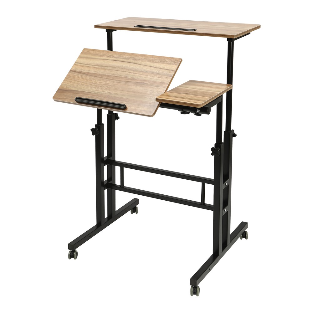Rolling Laptop Desk Adjustable Height Computer Table Stand up Office Workstation