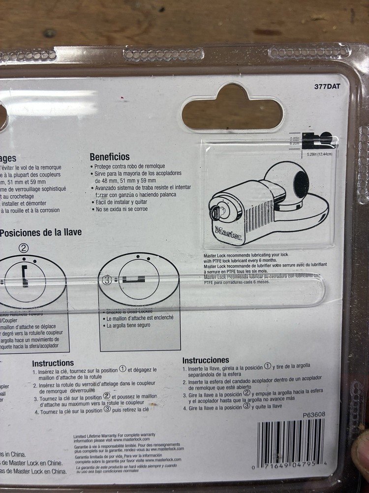 Master Lock 377DAT 1-7/8 2 2-5/16 Trailer Coupler Lock New In Box