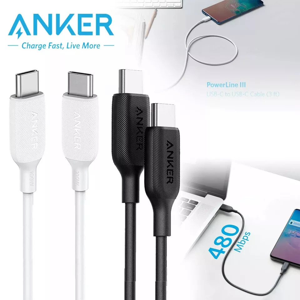 Anker 10ft USB C to USB C Charging Cable Fast Charge for iPhone Android (2-Pack)