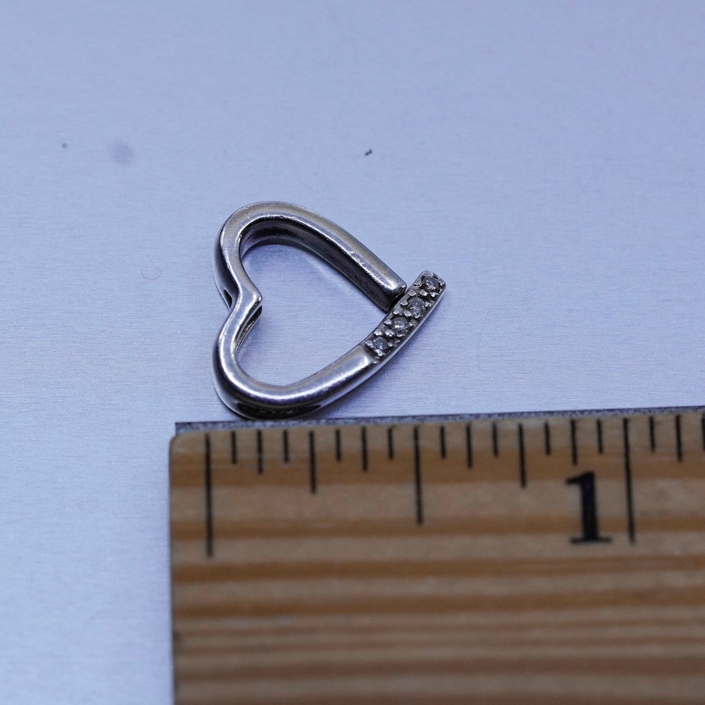 Vintage sterling 925 silver heart pendant with diamond
