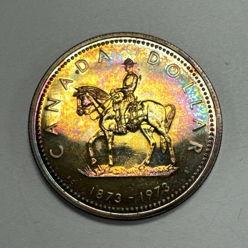 1973 Canada $1 Silver Dollar RCMP Rainbow Toning