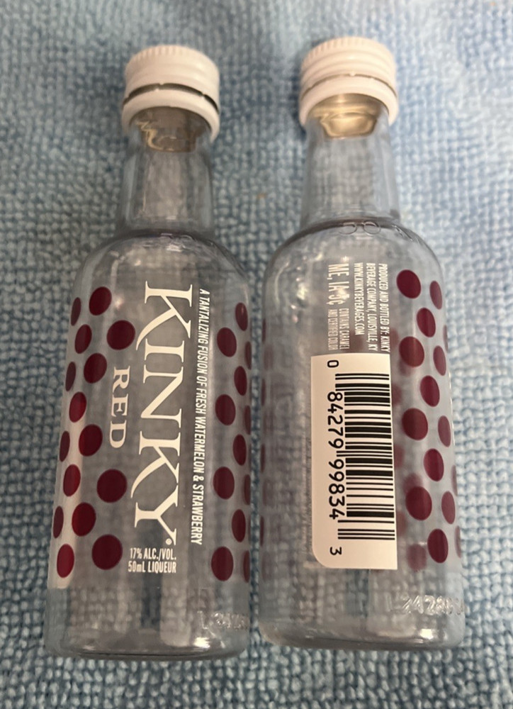 2 - Empty Kinky Red  Vodka Bottles - 50ml - with lids - Mini