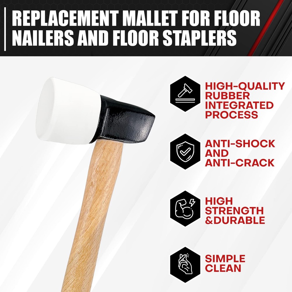 White Rubber Flooring Mallet with Replaceable Head,Non-Marring Head, Wood Han...