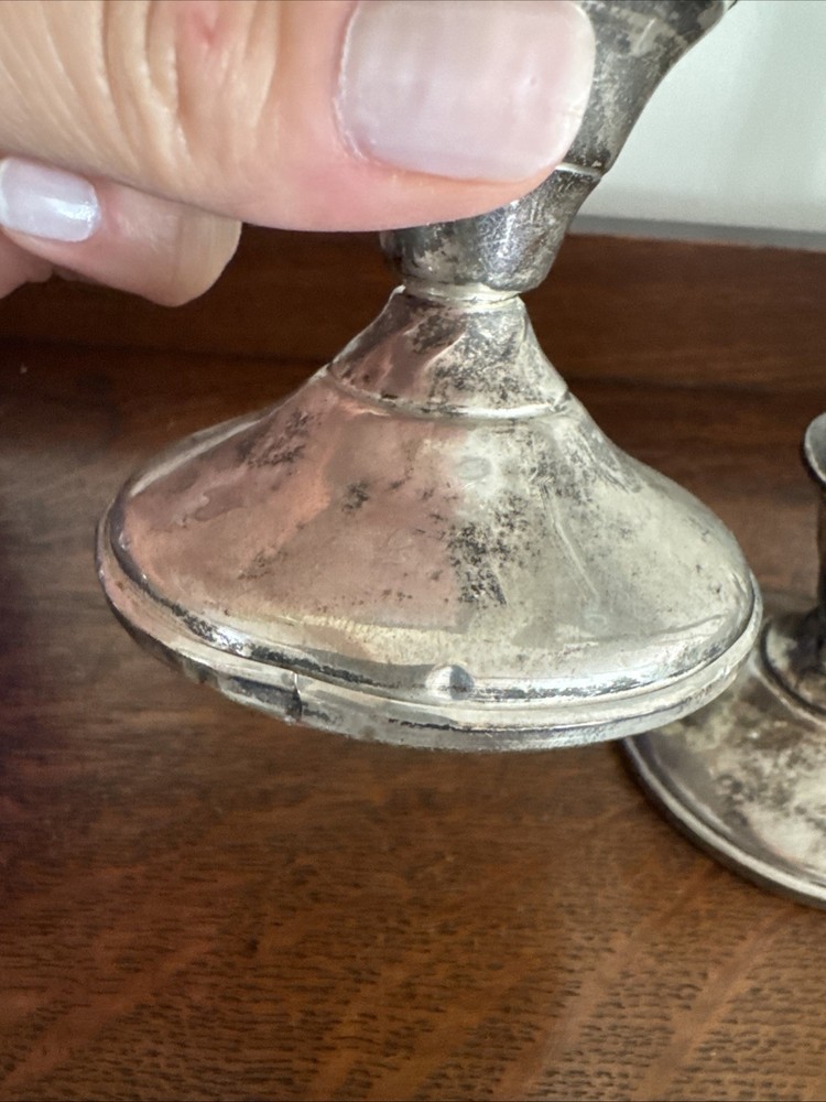 Pair Antique Sterling Silver Weighted Candlesticks, Beautiful!