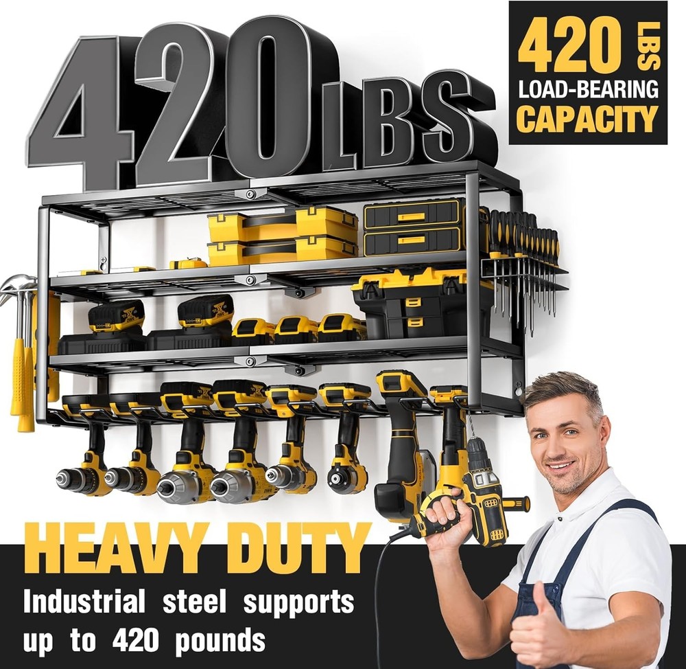 Professional 4 Layer Tool Organizer for Garage - Wall Mounted & Easy Install