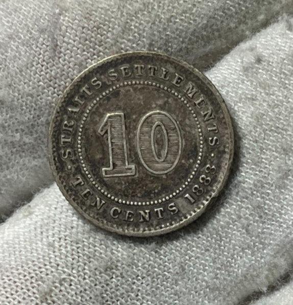 1888 Strait Settlements 10 Cents Silver Coin High Value