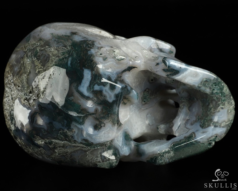 4.6" Green Moss Agate Geode Hand Carved Crystal Skull