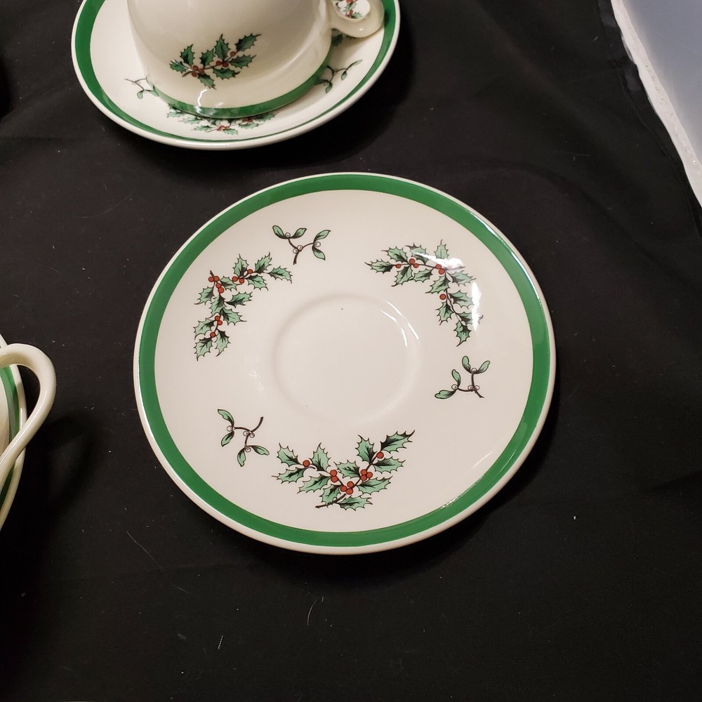 SPODE China England CHRISTMAS TREE S3324 Pattern 4- FLAT CUP and SAUCER SETS