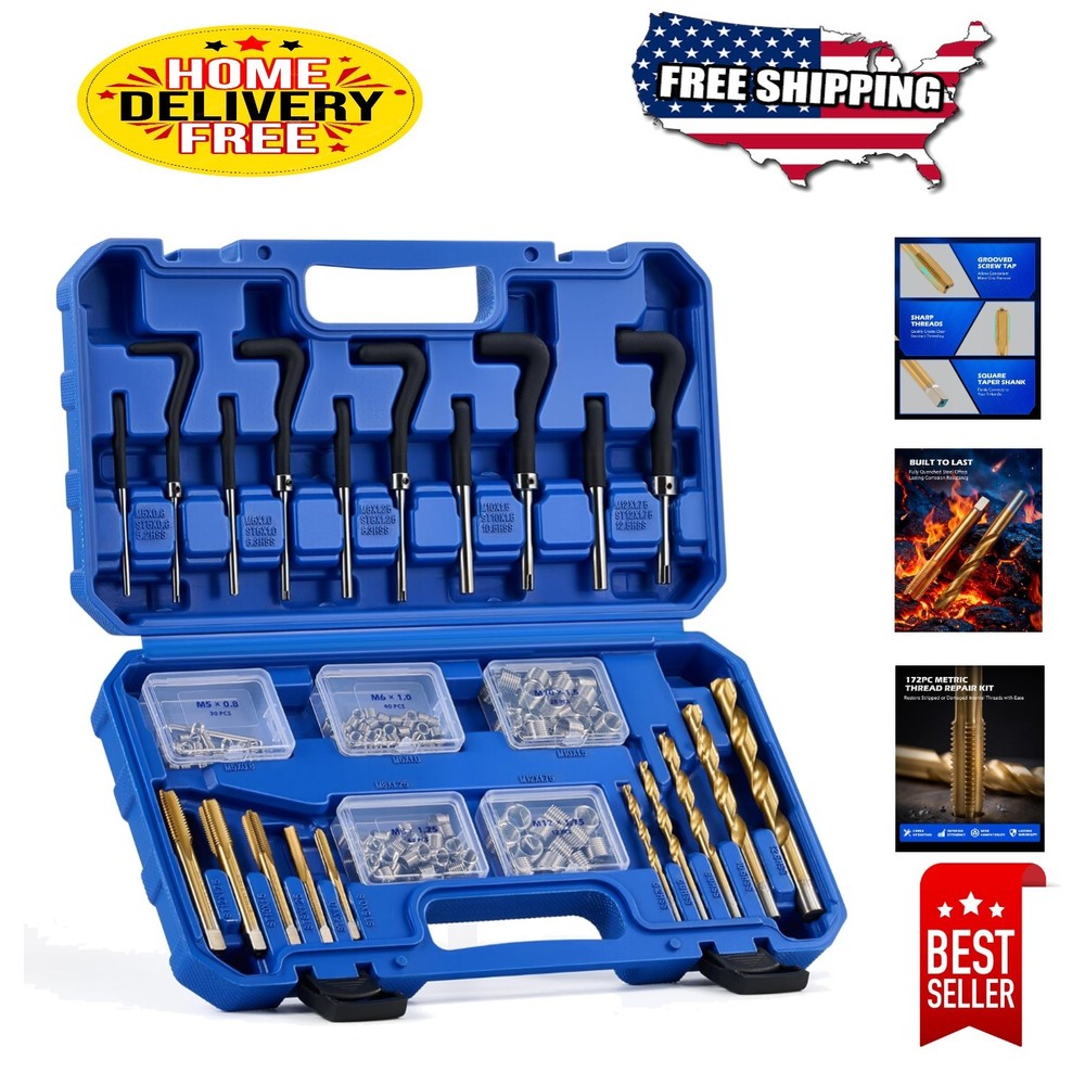 Comprehensive 172-Piece Metric Thread Restoration Kit - Includes Storage Case